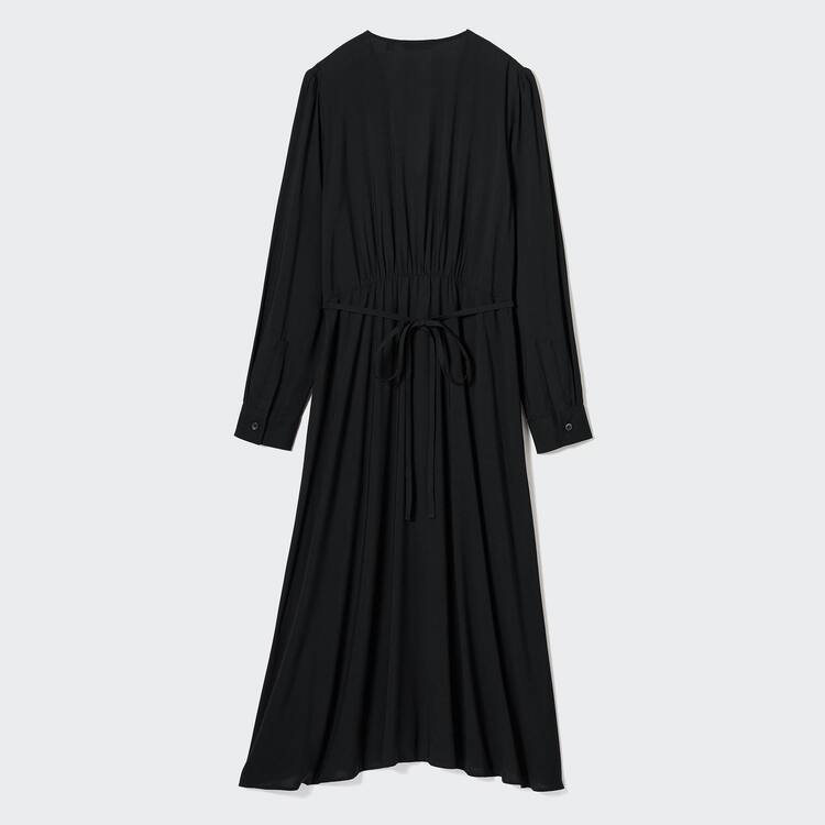 Uniqlo V Neck Flared Long Sleeved Saty Damske Čierne | QAUCZB-469
