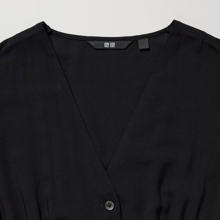 Uniqlo V Neck Flared Long Sleeved Saty Damske Čierne | QAUCZB-469