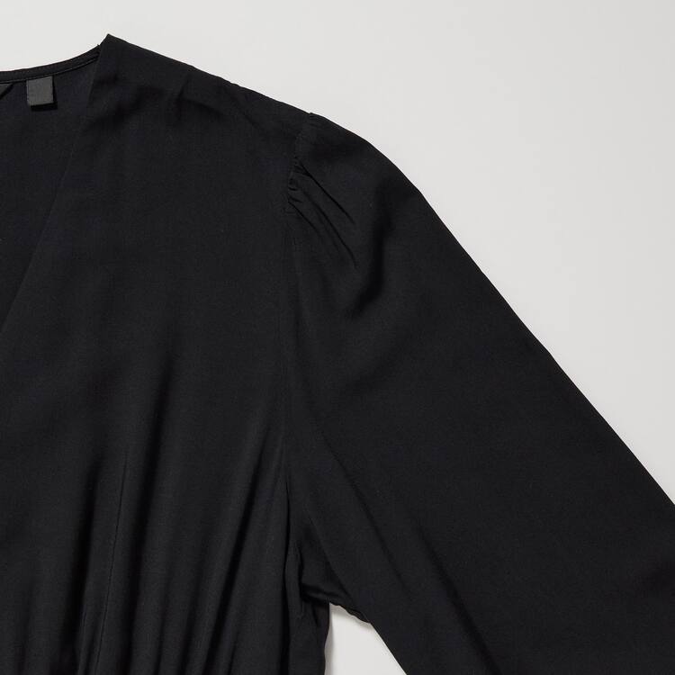 Uniqlo V Neck Flared Long Sleeved Saty Damske Čierne | QAUCZB-469