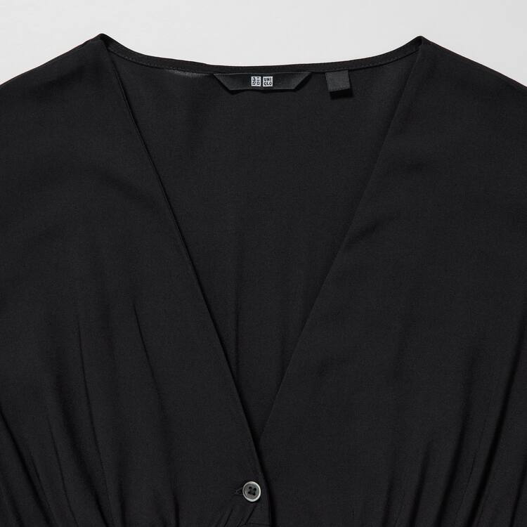 Uniqlo V Neck Kratke Sleeved Flared Saty Damske Čierne | RHSFGI-081