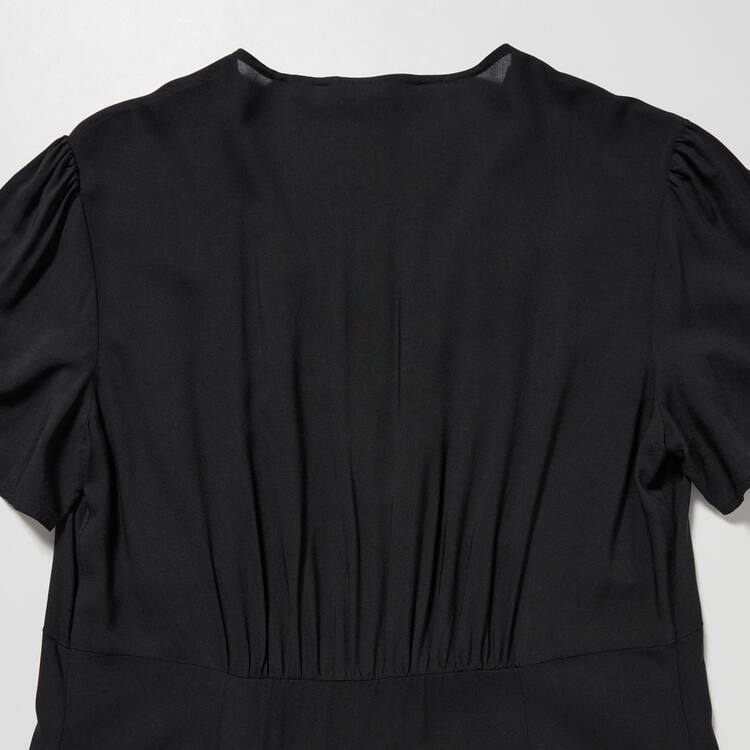 Uniqlo V Neck Kratke Sleeved Flared Saty Damske Čierne | RHSFGI-081