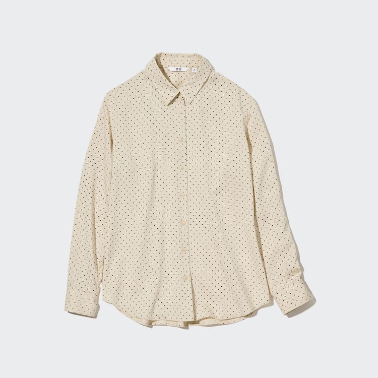 Uniqlo Viscose Dotted Long Sleeved Blúzky Damske Béžové | GJQLSC-146