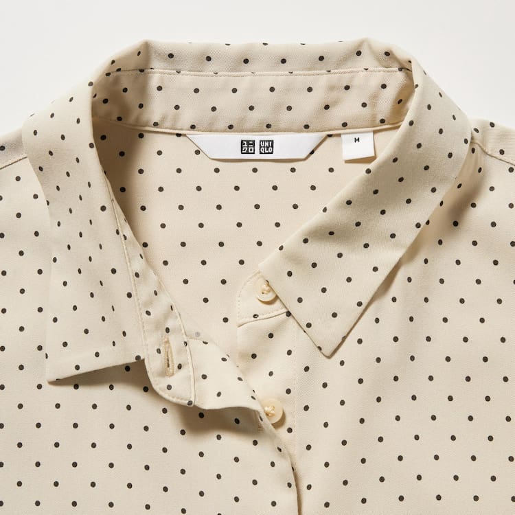 Uniqlo Viscose Dotted Long Sleeved Blúzky Damske Béžové | GJQLSC-146