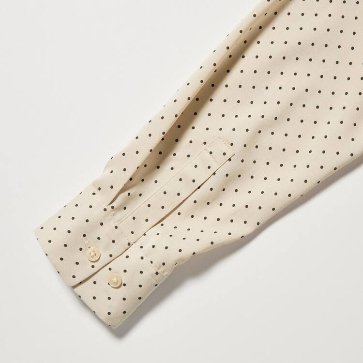 Uniqlo Viscose Dotted Long Sleeved Blúzky Damske Béžové | GJQLSC-146