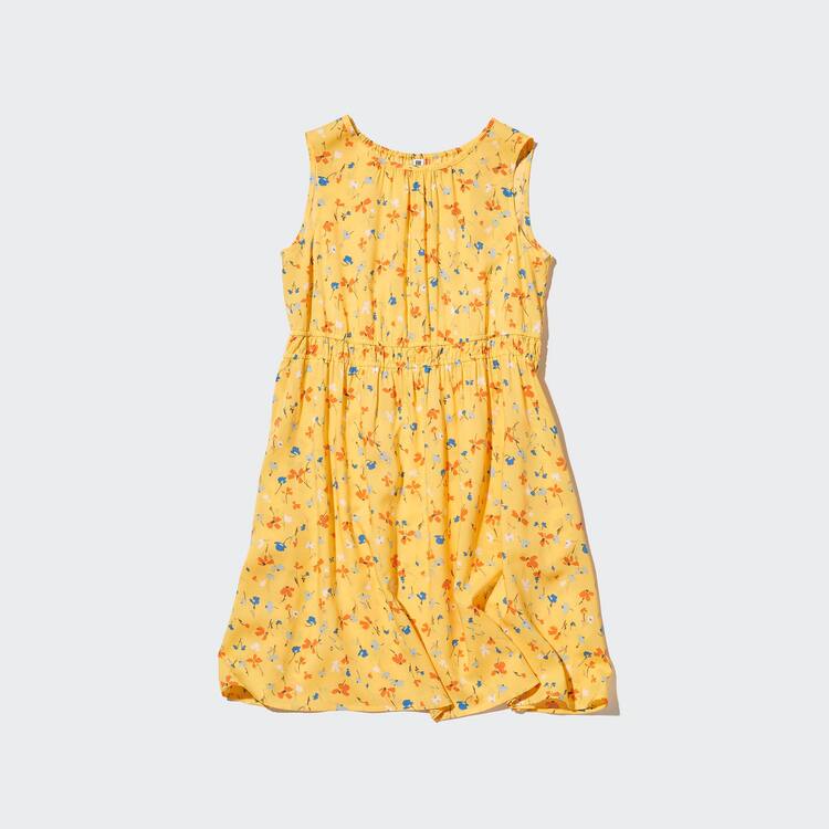 Uniqlo Viscose Flower Printed Bez Rukavov Saty Detske Žlté | TWJAUE-658