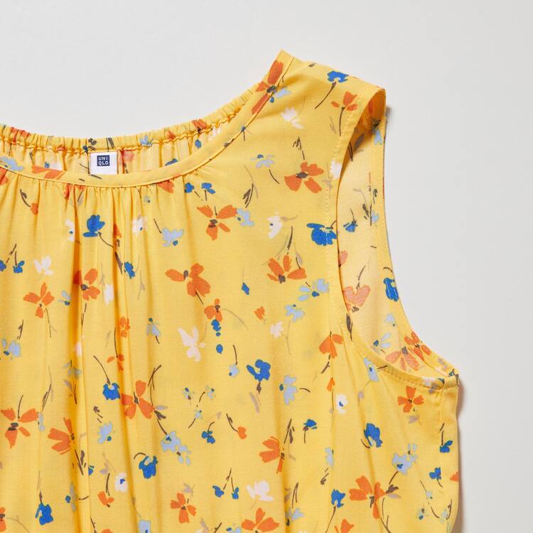 Uniqlo Viscose Flower Printed Bez Rukavov Saty Detske Žlté | TWJAUE-658