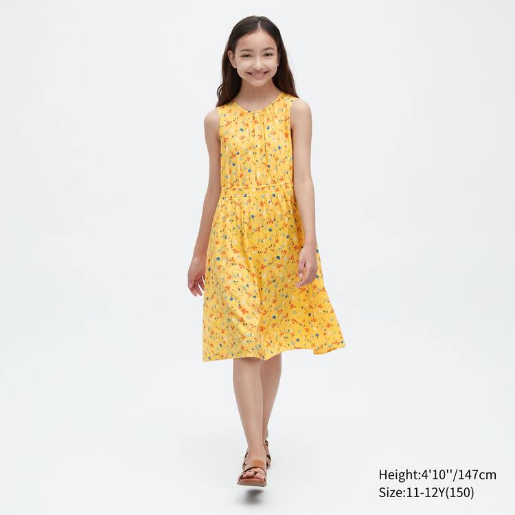 Uniqlo Viscose Flower Printed Bez Rukavov Saty Detske Žlté | TWJAUE-658