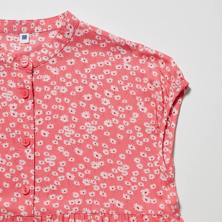 Uniqlo Viscose Flower Printed Kratke Sleeved Saty Detske Ruzove | OFNTAS-926