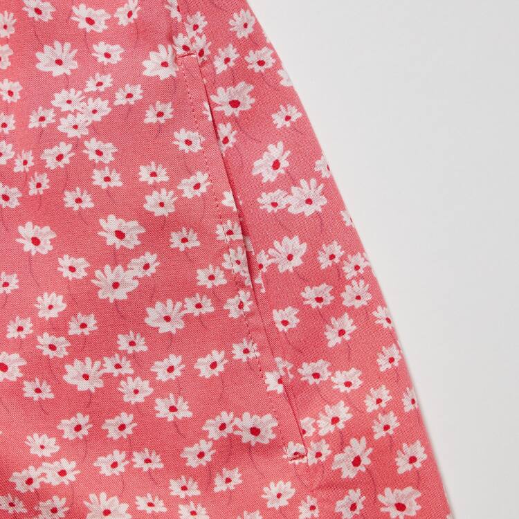 Uniqlo Viscose Flower Printed Kratke Sleeved Saty Detske Ruzove | OFNTAS-926