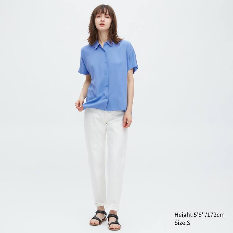 Uniqlo Viscose Kratke Sleeved Blúzky Damske Modre | EFJOMV-917