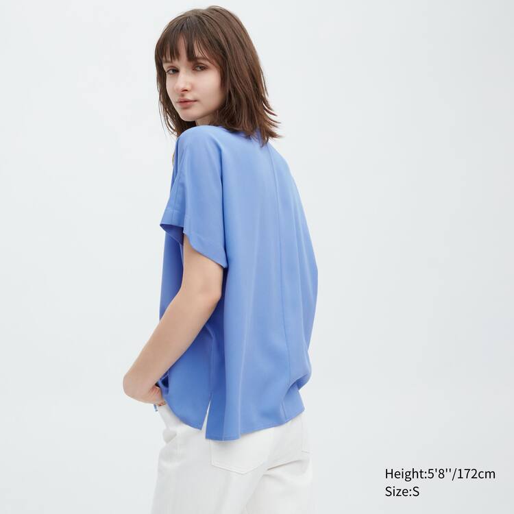 Uniqlo Viscose Kratke Sleeved Blúzky Damske Modre | EFJOMV-917
