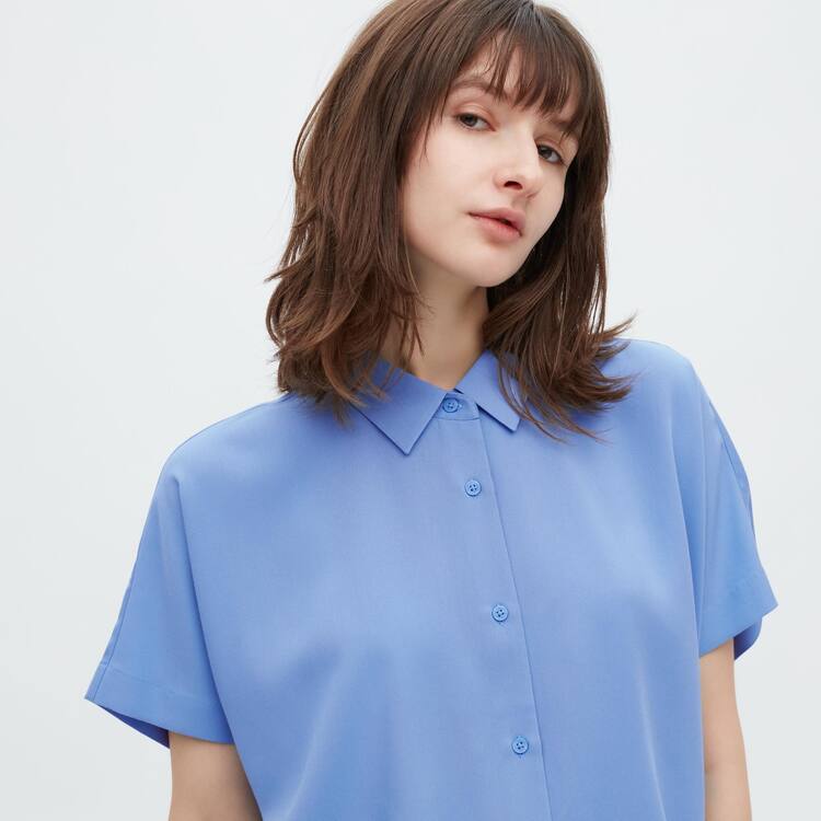 Uniqlo Viscose Kratke Sleeved Blúzky Damske Modre | EFJOMV-917