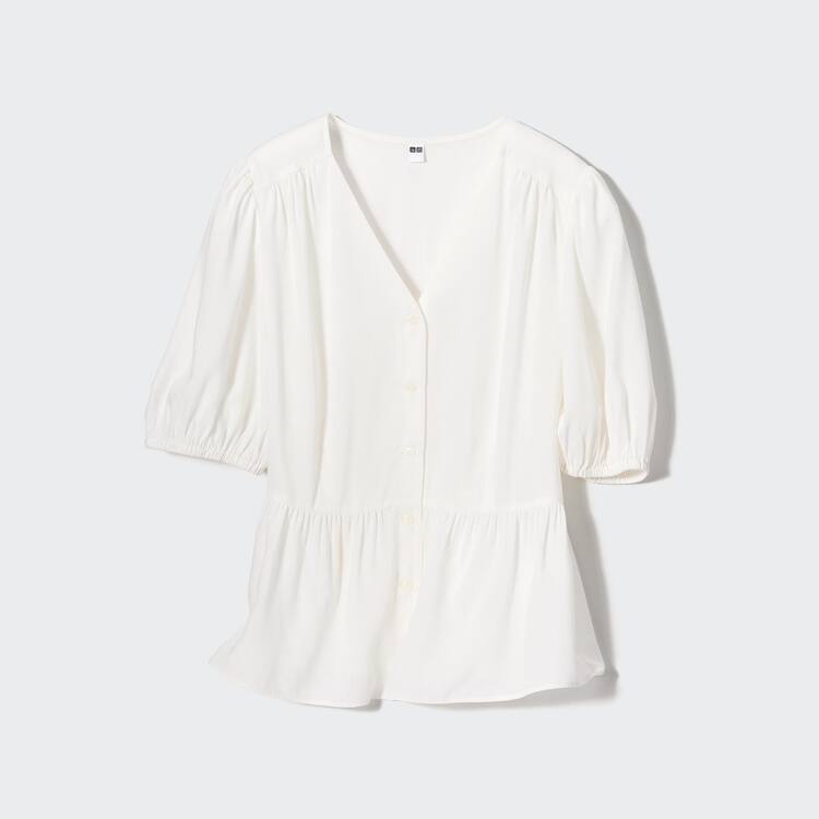 Uniqlo Viscose Lawn Kratke Sleeved Blúzky Damske Biele | FQCIET-178