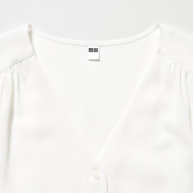 Uniqlo Viscose Lawn Kratke Sleeved Blúzky Damske Biele | FQCIET-178