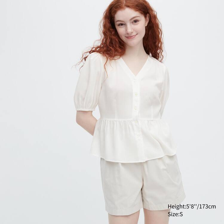 Uniqlo Viscose Lawn Kratke Sleeved Blúzky Damske Biele | FQCIET-178
