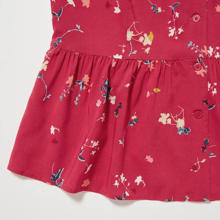 Uniqlo Viscose Lawn V Neck Printed Volume Sleeved Blúzky Damske Červené | QWIVSD-381