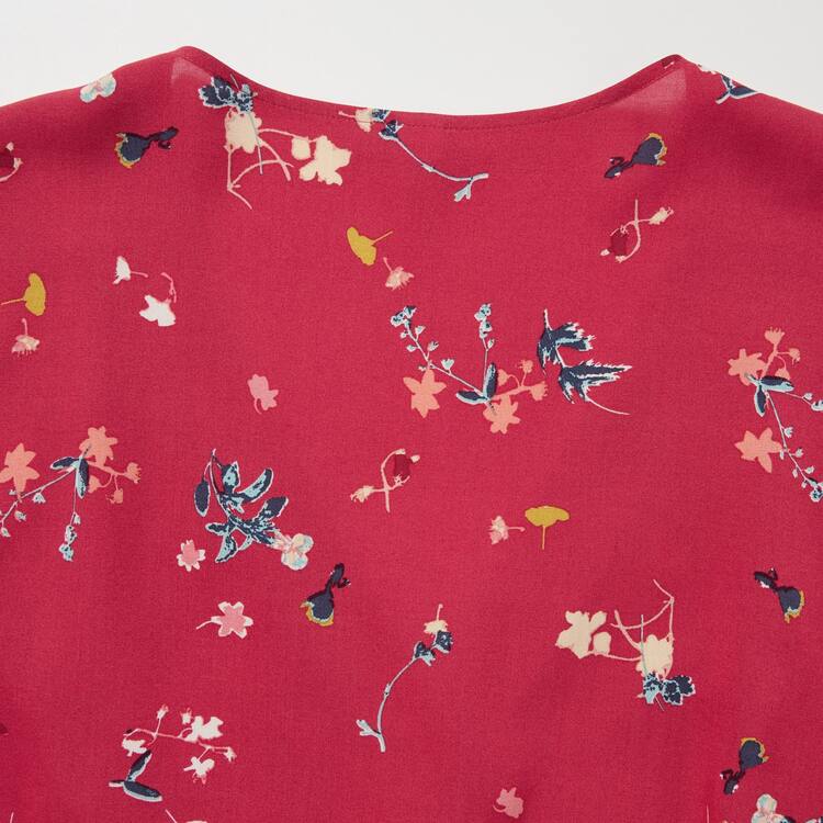 Uniqlo Viscose Lawn V Neck Printed Volume Sleeved Blúzky Damske Červené | QWIVSD-381