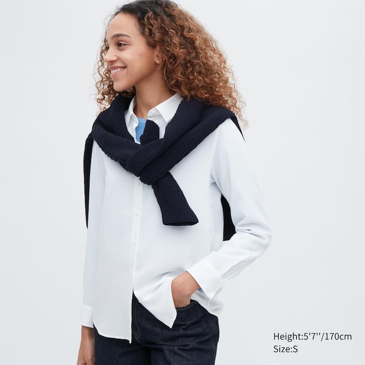 Uniqlo Viscose Long Sleeved (2021 Season) Blúzky Damske Biele | EUJWZR-614