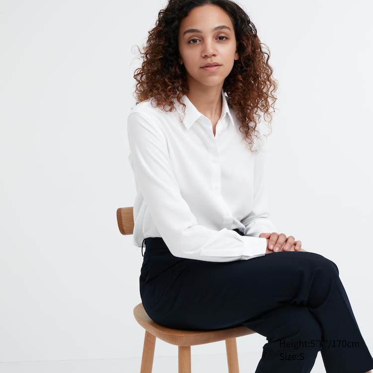 Uniqlo Viscose Long Sleeved (2021 Season) Blúzky Damske Biele | EUJWZR-614
