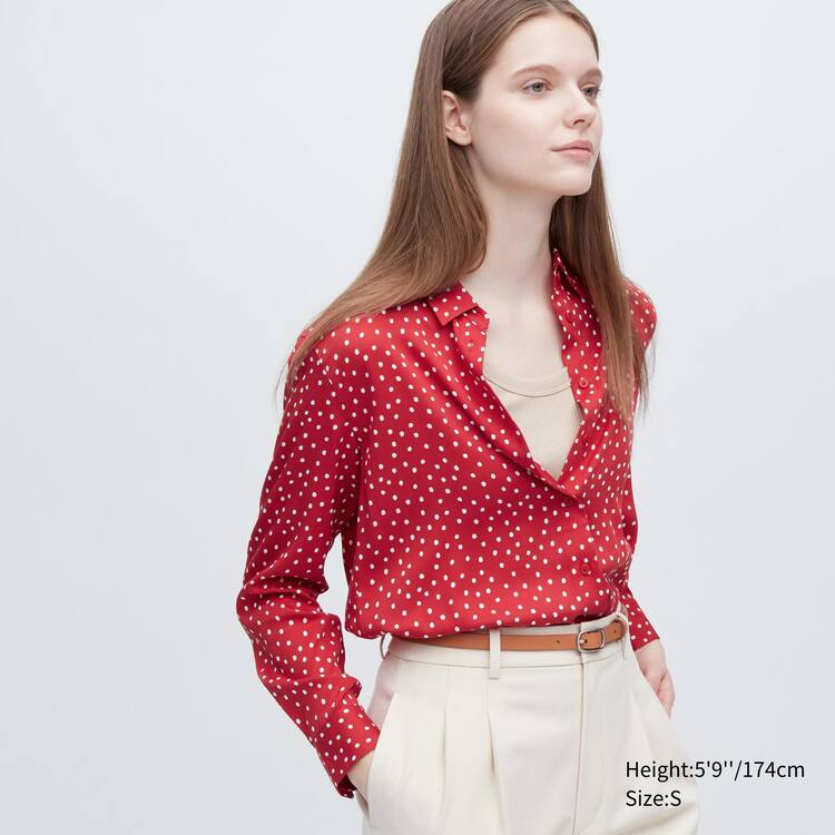 Uniqlo Viscose Printed Long Sleeved Blúzky Damske Červené | ZIRPFX-743