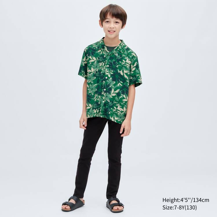 Uniqlo Viscose Printed Open Collar Kratke Sleeved Kosele Detske Zelene | EOFNXV-824