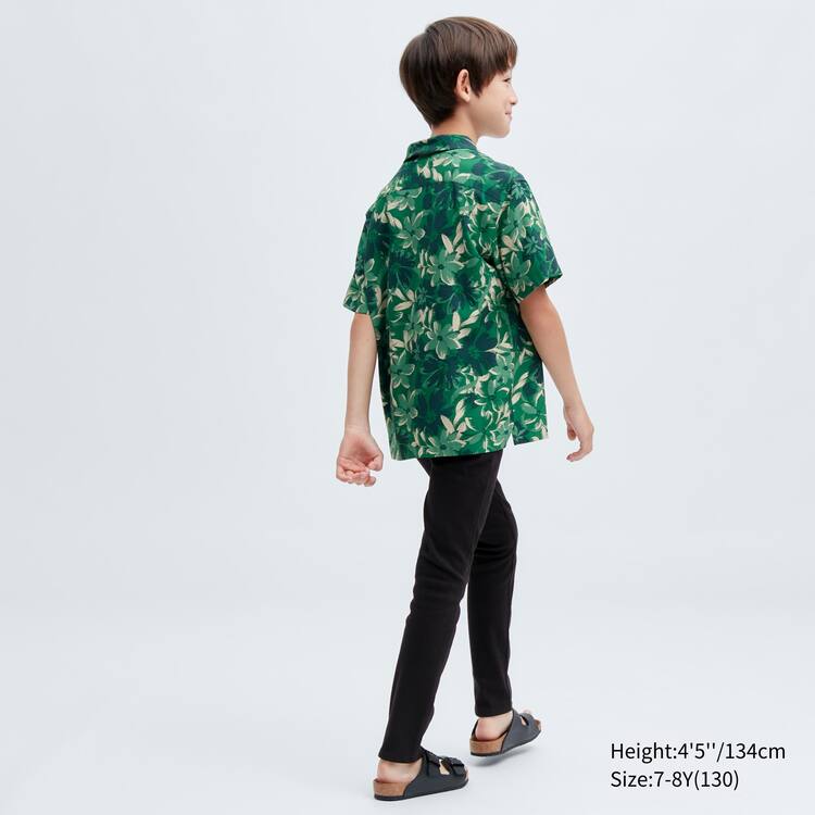 Uniqlo Viscose Printed Open Collar Kratke Sleeved Kosele Detske Zelene | EOFNXV-824