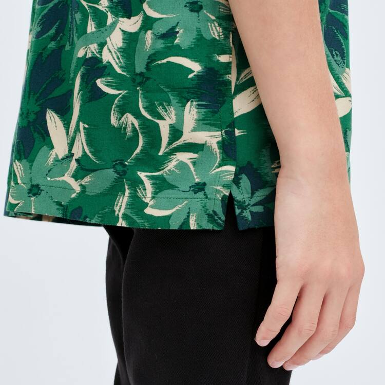 Uniqlo Viscose Printed Open Collar Kratke Sleeved Kosele Detske Zelene | EOFNXV-824