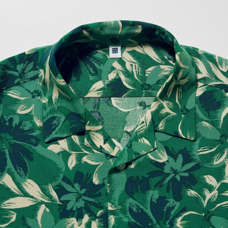 Uniqlo Viscose Printed Open Collar Kratke Sleeved Kosele Detske Zelene | EOFNXV-824