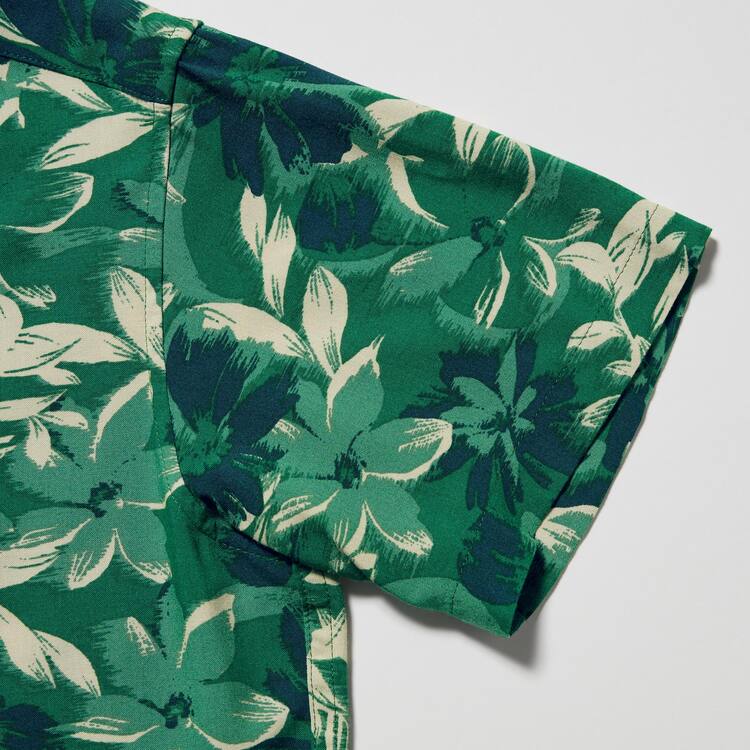 Uniqlo Viscose Printed Open Collar Kratke Sleeved Kosele Detske Zelene | EOFNXV-824