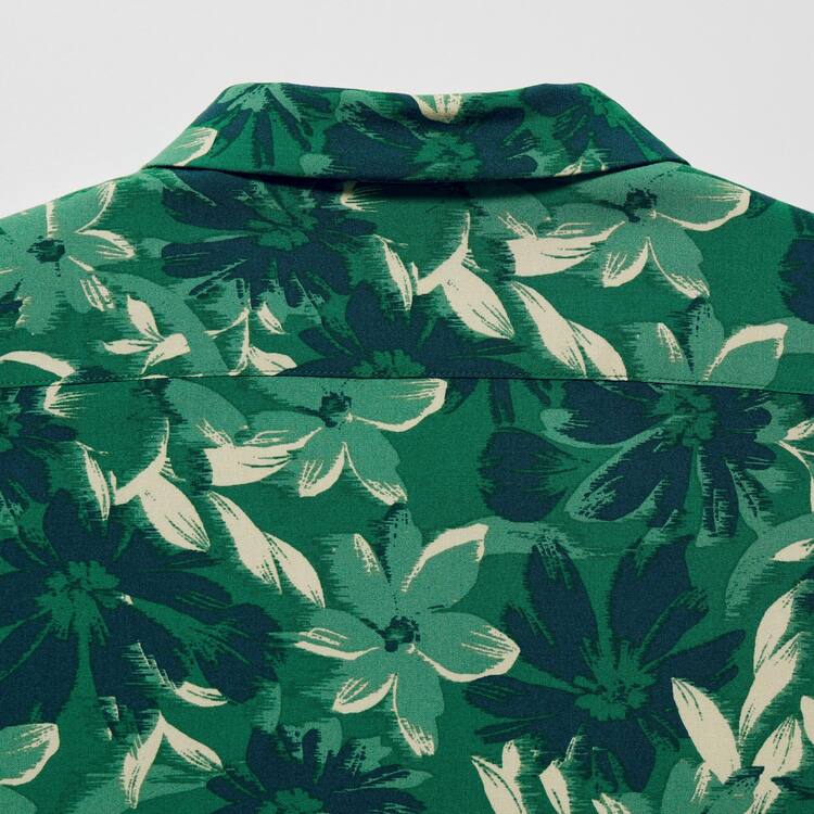 Uniqlo Viscose Printed Open Collar Kratke Sleeved Kosele Detske Zelene | EOFNXV-824