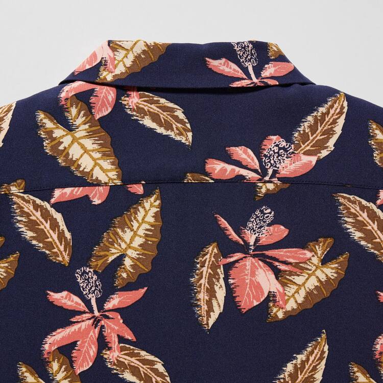 Uniqlo Viscose Printed Open Collar Kratke Sleeved Kosele Detske Námornícka Modrá | LGHRTY-732