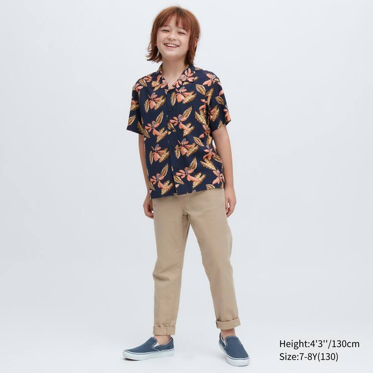 Uniqlo Viscose Printed Open Collar Kratke Sleeved Kosele Detske Námornícka Modrá | LGHRTY-732