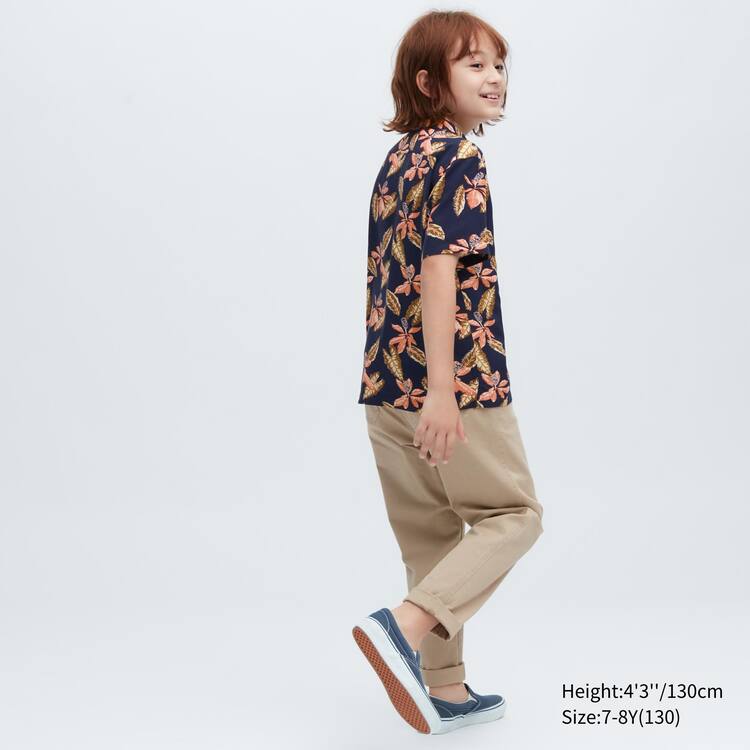 Uniqlo Viscose Printed Open Collar Kratke Sleeved Kosele Detske Námornícka Modrá | LGHRTY-732