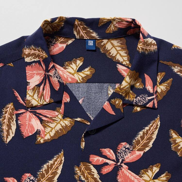 Uniqlo Viscose Printed Open Collar Kratke Sleeved Kosele Detske Námornícka Modrá | LGHRTY-732
