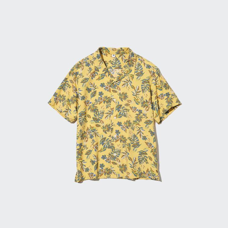 Uniqlo Viscose Printed Open Collar Kratke Sleeved Kosele Detske Žlté | PVZWXN-941
