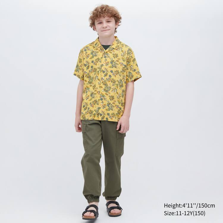 Uniqlo Viscose Printed Open Collar Kratke Sleeved Kosele Detske Žlté | REMJAC-879