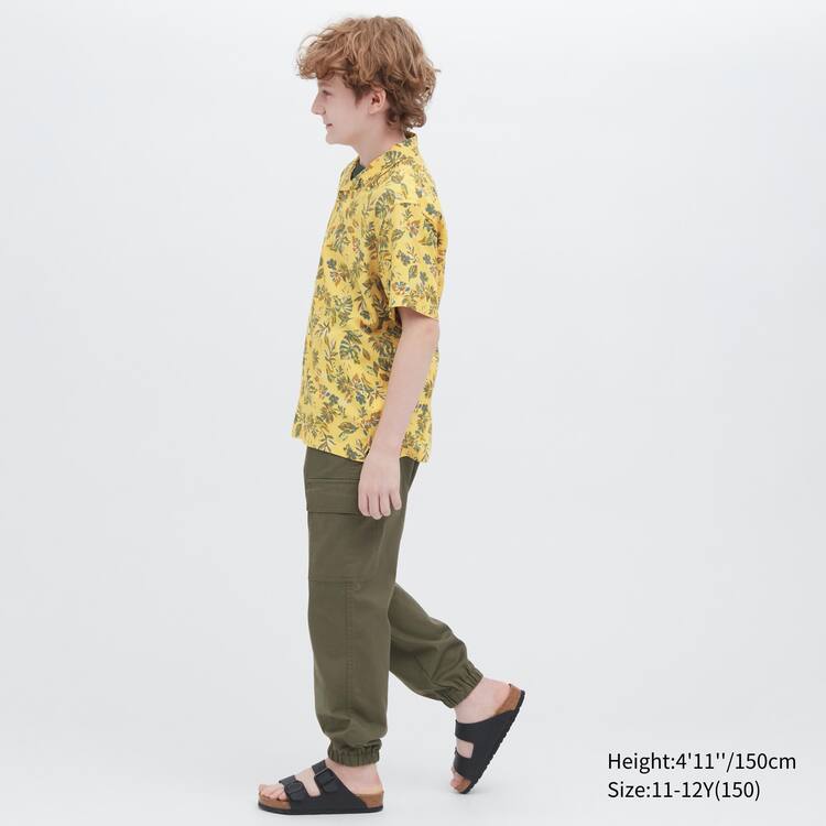 Uniqlo Viscose Printed Open Collar Kratke Sleeved Kosele Detske Žlté | REMJAC-879