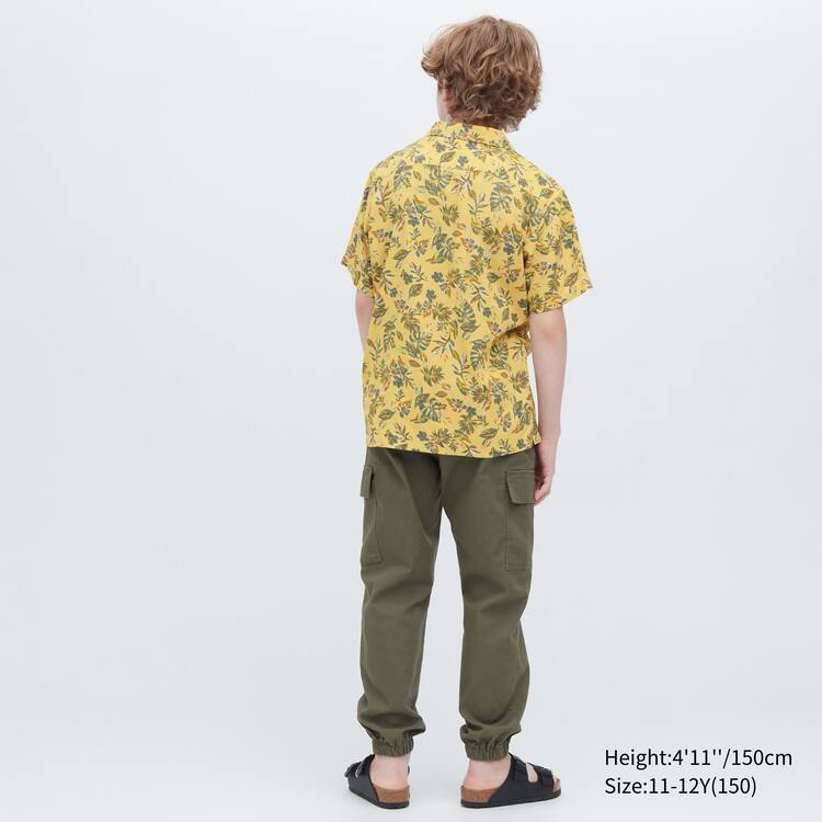 Uniqlo Viscose Printed Open Collar Kratke Sleeved Kosele Detske Žlté | REMJAC-879