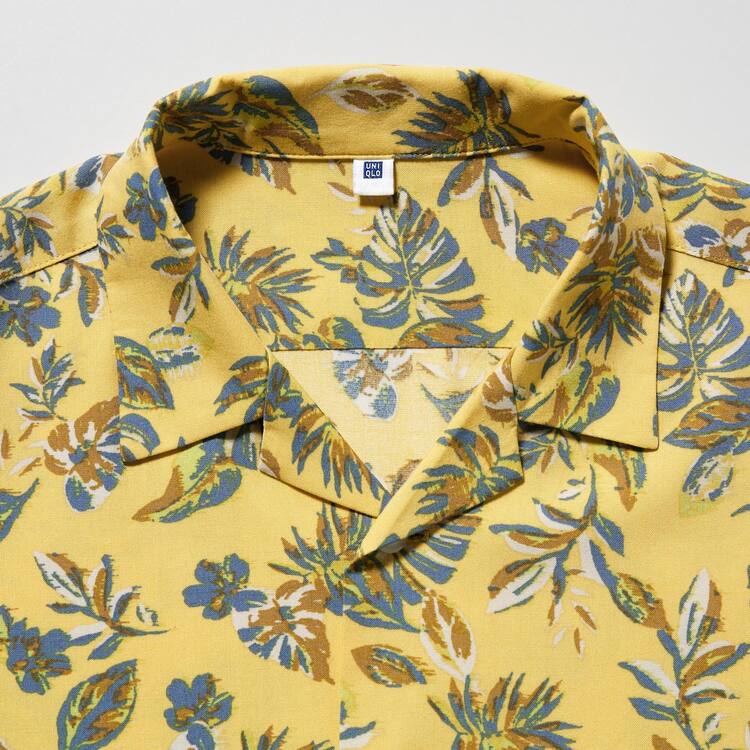 Uniqlo Viscose Printed Open Collar Kratke Sleeved Kosele Detske Žlté | REMJAC-879
