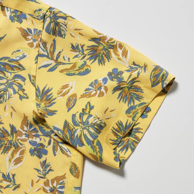 Uniqlo Viscose Printed Open Collar Kratke Sleeved Kosele Detske Žlté | REMJAC-879