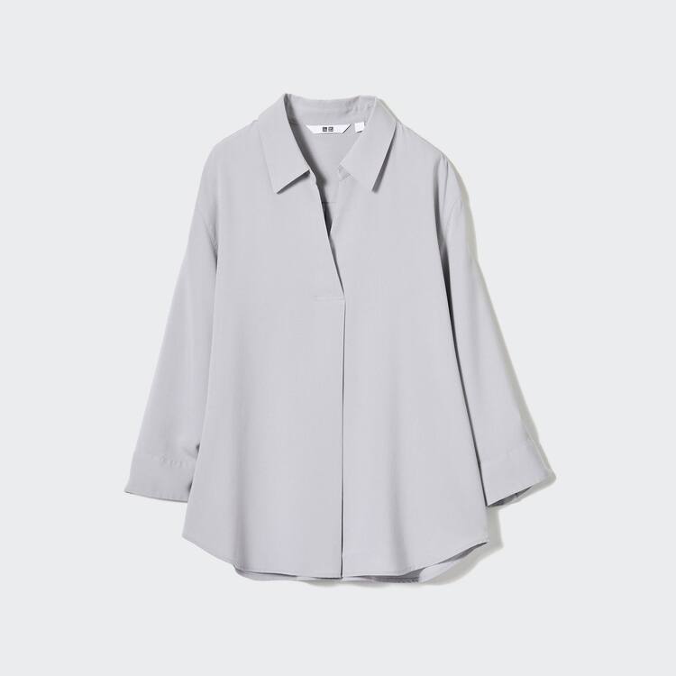 Uniqlo Viscose Skipper Collar 3/4 Sleeved Blúzky Damske Siva | GREIAN-852