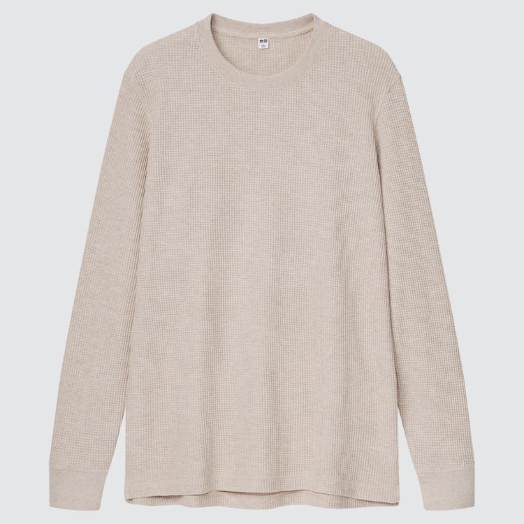 Uniqlo Waffle Crew Neck Long Sleeved (2021 Season) Tricko Panske Béžové | KYZGAM-583