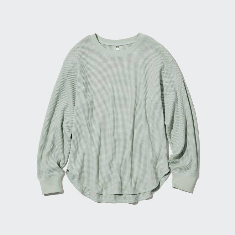 Uniqlo Waffle Crew Neck Long Sleeved Topy Damske Zelene | LPYWMK-059