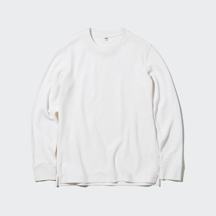 Uniqlo Waffle Crew Neck Long Sleeved Tricko Panske Biele | TPGNUI-491