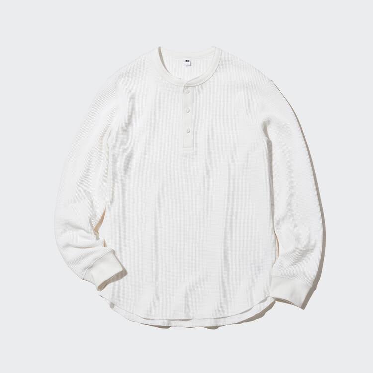 Uniqlo Waffle Henley Neck Long Sleeved Tricko Panske Biele | JZNSKE-835