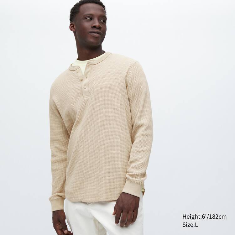 Uniqlo Waffle Henley Neck Long Sleeved Tricko Panske Béžové | NVDZRL-319