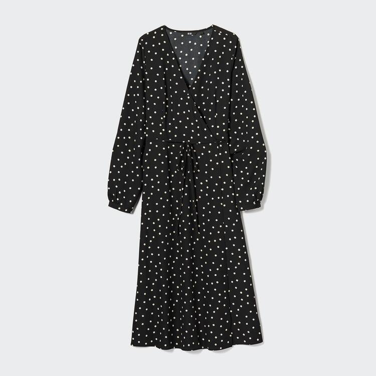 Uniqlo Wrap Dotted Long Sleeved Saty Damske Čierne | HJMZAO-243