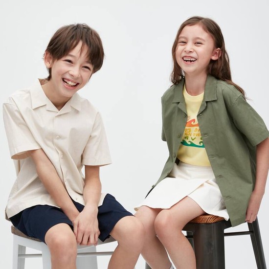 Uniqlo 100% Bavlnene Open Collar Kratke Sleeved Kosele Detske Béžové | UZJCWS-247