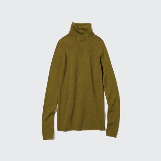 Uniqlo 100% Extra Fine Merino Rebrovaný Turtleneck Pleteniny Damske Olivovo Zelená | MKZHUS-640