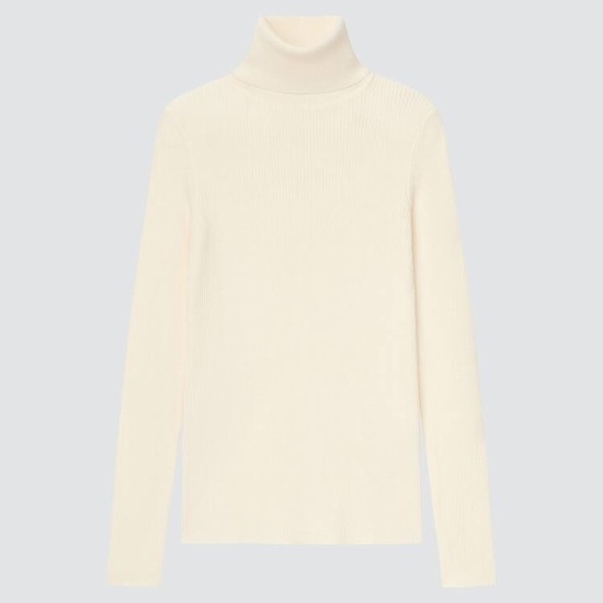 Uniqlo 100% Extra Fine Merino Rebrovaný Turtleneck (2021 Season) Pleteniny Damske Biele | YEDPZX-593